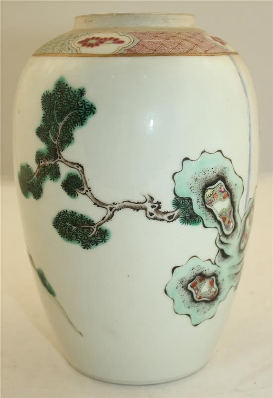 A Chinese famille rose ovoid jar, Qianlong four character mark, late 19th century, 19cm